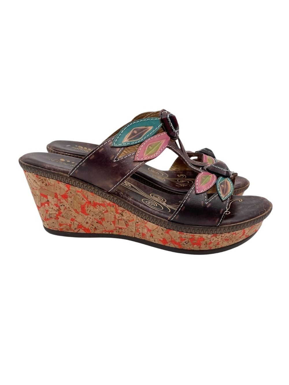 Spring Step Bonita Sandals Women's Size 40 US 9 Bohemian Artsy Colorful Leaf